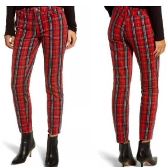 Current Elliott The Stiletto Red Tartan Plaid Party Skinny Jeans Size 25 - Picture 5 of 9